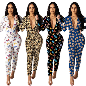 Langarm Onesie gedruckt Schmetterling One Piece Frauen Catsuit Jumps uit - Product Image 1