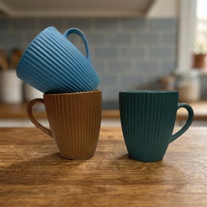 Tasses et mugs en grès, mug à café en céramique rétro à rayures en relief - Product Image 1