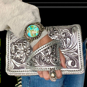 Borsa a Mano <span class=keywords><strong>in</strong></span> Stile Occidentale alla Moda, Vintage <span class=keywords><strong>in</strong></span> PU con Goffratura <span class=keywords><strong>Argento</strong></span>, Grande Capacità per Donne, Borsa Portatile - Product Image 2