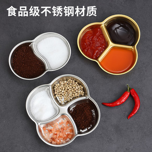 Stainless Steel Condiment Dish Flower Shape 4 Compartment Gold <b>Silver</b> For Party Barbecue <b>Dipping</b> Sauce - Product Image 5