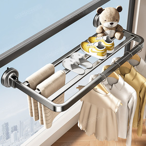 Séchoir à linge mural pliable à ventouse puissante, design aérodynamique rectangulaire pour balcon et usage domestique - Product Image 2