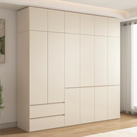 Armoire de chambre blanche moderne avec portes battantes et miroir, sans poignée à bouton