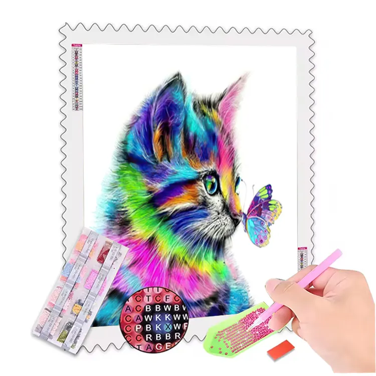 Série Animal atacado de fábrica 5D DIY pintura diamante cor gato personalizado arte diamante bordado decoração de parede diamante