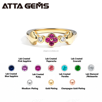 ATTA Luxus Kleeblatt Silberring mit Laborgezüchteten Rosa Blauen Saphiren Rhodium Champagner-Gold Plattiert OEM ODM Dropshipping