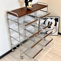 Chariot de rangement mobile vintage en métal avec roulettes, étagère à snacks robuste à plusieurs niveaux pour cuisine