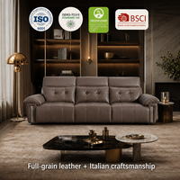Canapé Chesterfield en cuir véritable, trois places, inclinable, pieds en bois, rembourrage en coton, design moderne, rangement, hôtel, villa, salon