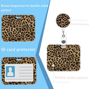 Brown leopard print retractable buckle phone/<b>ID</b> card <b>holder</b>, horizontal push-fit <b>ID</b> card protector, can be printed with logo. - Product Image 2