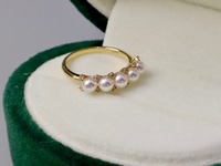 Cincin Wanita Terlaris Emas 18K Asli Berlian Asli Mutiara Laut Akoya Alami 4mm Cincin Mutiara Akoya Air Asin Jepang
