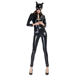 Sexy damesbroek van PU-leer met rits, open kruis, hoge taille, reflecterende spiegelbroek - clubparty, glanzende catsuit legging - Product Image 4