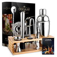 LATROU Fabrication directe 9 pièces Shaker à bar en métal avec support en bois Ensemble de shaker à cocktails Accessoires pour bar