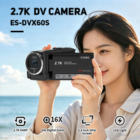 Videocámara Digital con Luz LED Antivibración, 2.7K 56MP, Pantalla Giratoria de 270 Grados para Vlogging
