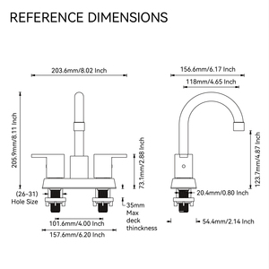 Keran <span class=keywords><strong>Mixer</strong></span> Kamar Mandi Health CUPC 4 Inch Model Modern Swan, Keran Wastafel Emas Stainless Steel, Keran Dua Gagang Dua Lubang untuk Kamar Mandi - Product Image 2