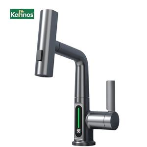 Modern LED Digital Display Brass Ceramic Single Hole 360 Rotating Robotic Arm Extendable <b>Pull</b> Spray Bathroom Kitchen Sink Hot - Product Image 1