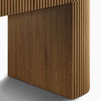 Bureau d'écriture Japandi de luxe moderne, console en bois rainuré avec extrémités courbées pour projets de villas et d'hôtels