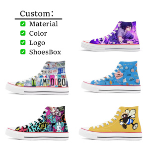 Men's <strong>High</strong>-<strong>Top</strong> Canvas <strong>Sneakers</strong> Comfortable Casual Walking Shoes With Embroidery And Printing Lace-Up Closure Fashion Trend - Product Image 2