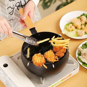 Padella antiaderente antiaderente da <span class=keywords><strong>20</strong></span> <span class=keywords><strong>cm</strong></span> con scolapiatti per olio <span class=keywords><strong>pentola</strong></span> per Tempura in stile giapponese con manico in legno - Product Image 5