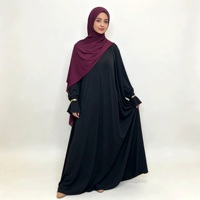 Ensemble Abaya Noir pour Femmes avec Poignets Dorés, Hijab Bourgogne, Vêtements Modestes Musulmans Islamiques