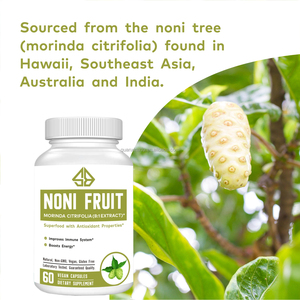 Extrait de fruit de Noni (Morinda Citrifolia) 8:1, 60 capsules végétales, antioxydant, soutien immunitaire, complément alimentaire - Product Image 2