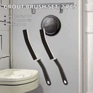 Cleaning Brush 2-Piece Set Hanging Loop Wood <b>Handle</b> for Bathroom <b>Toilet</b> Tiles <b>Door</b>/Window Grooves Car Narrow Gaps-Stiff - Product Image 2