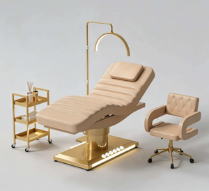 Lit de beauté moderne de haute qualité pour salon de beauté, base en acier inoxydable doré, lit de massage facial - Product Image 6