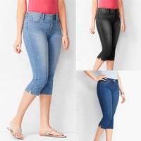 Jeans déchirés pour femmes, pantalon skinny court, vêtements trois quarts, pantalon capri à bordure en dentelle, jeans en denim, leggings grande taille