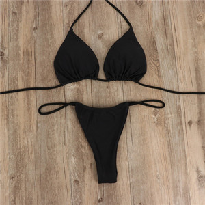 Personalizable Color sólido Sexy negro de dos piezas mostrar cintura playa <span class=keywords><strong>Bikini</strong></span> mujer <span class=keywords><strong>Tanga</strong></span> traje de baño bikinis <span class=keywords><strong>y</strong></span> Bañadores - Product Image 4