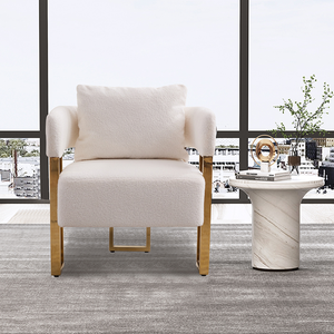 Fauteuil d'appoint moderne capitonné pour salon avec pieds en métal doré, sans roulettes, pour bureau à domicile et espace de dressing de chambre - Product Image 4