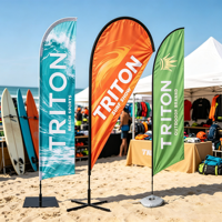 Drapeau de plage personnalisé de qualité supérieure avec logo imprimé par transfert thermique pour la promotion publicitaire