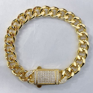 Pulsera de Cadena Cubana JML de Latón Chapado en <span class=keywords><strong>Oro</strong></span> de 14k con Circonita para Hombre y Mujer, Collar de Cadena Plateada de Alta Calidad, <span class=keywords><strong>Oro</strong></span> - Product Image 3