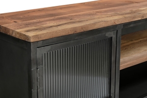 Aparador de hierro y madera con 4 puertas de cristal, acabado en metal natural y madera reciclada, mueble de metal y madera reciclada. - Product Image 4