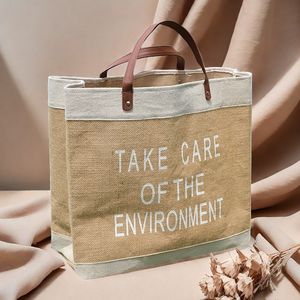 Bolsos de compras plegables ecológicos de 16 pulgadas para mujer, bolsa de transporte de línea de algodón de retazos con asa de cuero, bolsas de viaje impermeables - Product Image 2