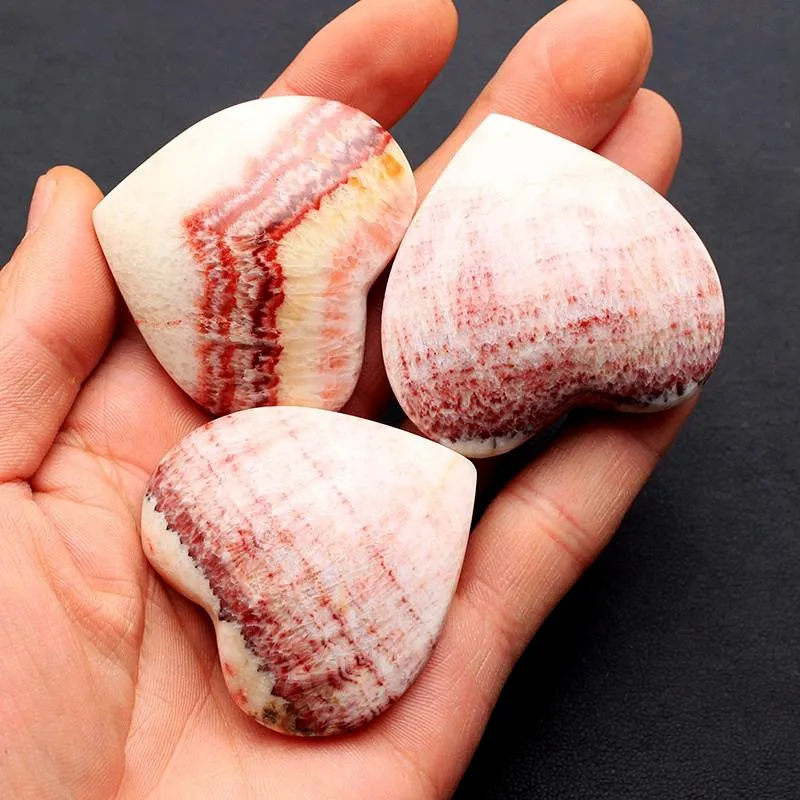 High quality Natural Pork Stone Tricolor Banded Calcite Heart Shaped Healing Crystal Rocks with beautiful pattern