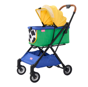 Chariot pliable pour animaux de compagnie JXB à 4 roues, écologique, en fer et lin, avec patchwork de couleurs contrastées, pour chiens et chats - Product Image 1