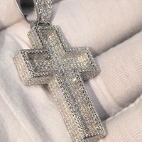 Pendentif Croix Moissanite Pavé Complet en Argent Sterling 925, Style Hip Hop, pour Chaînes Cubaines de 14 mm, Passe le Testeur de Diamant, Qualité Usine