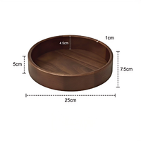Nampan Rias Kayu Solid Walnut Gelap QingChuan dengan Ukiran Laser, Wadah Penyimpanan Kosmetik, Organizer Makeup Bundar, untuk Meja Rias Kamar Mandi