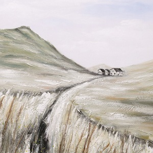 Peinture murale personnalisée de style vintage, <span class=keywords><strong>paysage</strong></span> texturé de montagnes et de roseaux - Product Image 3