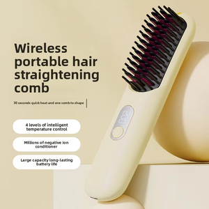 Mini brosse lissante portable sans fil rechargeable par USB, peigne lissant deux-en-un, outil de coiffage pour boucler et lisser - Product Image 2