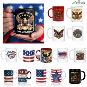 Mug en céramique personnalisé USA 250e anniversaire, tasse à café patriotique avec drapeau américain et aigle, mug cadeau pour la fête de l'Indépendance, logo personnalisé gratuit - Product Image 1