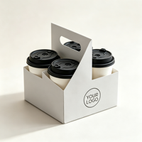 Support de tasses à café jetables en carton recyclable à 4 compartiments, imprimé sur mesure, avec poignée, écologique, finition mate