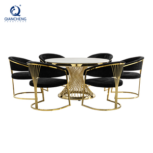 Ý Hiện Đại Phòng Ăn Bảng Set 8 Chỗ Ngồi Đồ Nội Thất Nhà Vòng Marble Vàng Thép Không Gỉ Bàn Ăn - Product Image 3