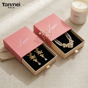 Custom Logo Pink Drawer Jewelry <b>Box</b> Set Luxury Cardboard <b>Gift</b> Packaging for Necklaces <b>Earrings</b> and Rings - Product Image 2