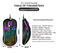D110 RGB Mouse game berkabel, desain ergonomis 7200 DPI dapat diprogram dengan kabel kepang untuk PC & Laptop