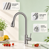 Robinet de cuisine en acier inoxydable SUS304, nouveau design, extractible, trois modes de pulvérisation, finition brossée