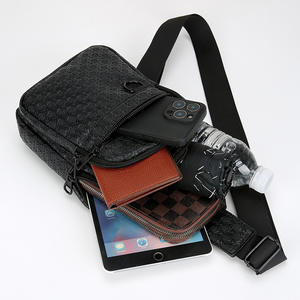 Bolso de Pecho para Hombre con Textura Tejida, Gran Capacidad, Cuero PU Resistente al Desgaste, Multicapa, Simple, Casual, Tipo Bandolera - Product Image 1