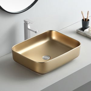 Lavabo de Porcelana de Lujo para Hotel, Rectangular, con Detalles en Dorado, para Colocar <span class=keywords><strong>Sobre</strong></span> la <span class=keywords><strong>Encimera</strong></span>, Lavabo <span class=keywords><strong>Cuadrado</strong></span> - Product Image 5
