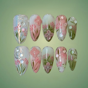 24 Uñas <span class=keywords><strong>Postizas</strong></span> de Estilo Francés en Forma de Almendra, Material ABS, Reutilizables, con <span class=keywords><strong>Pegamento</strong></span> - Product Image 3