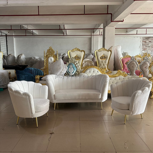 Ensemble de canapés de réception pour mariés en velours beige et acier inoxydable doré moderne, chaises de mariage pour hôtel, canapé pour fête prénuptiale - Product Image 4