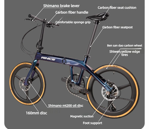 Vélo pliant WINICE portable 20 pouces en fibre de carbone Toray T700 T800, peinture caméléon, frein à disque hydraulique Shima-no 10 vitesses, <span class=keywords><strong>pneu</strong></span> 28 mm - Product Image 2