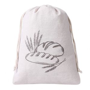 Custom Eco-friendly Recyclable Reusable Food Grade TPU Lining <b>Drawstring</b> Cotton Linen Bread <b>Bag</b> with Custom Logo - Product Image 4
