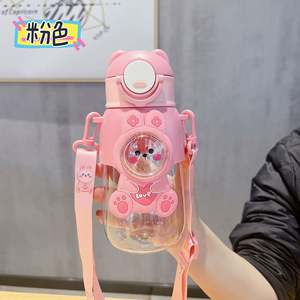 Deportes al aire libre lindo niños dibujos animados regalo oso taza portátil beber reutilizable escuela botellas <span class=keywords><strong>de</strong></span> agua <span class=keywords><strong>de</strong></span> plástico con pajita - Product Image 4